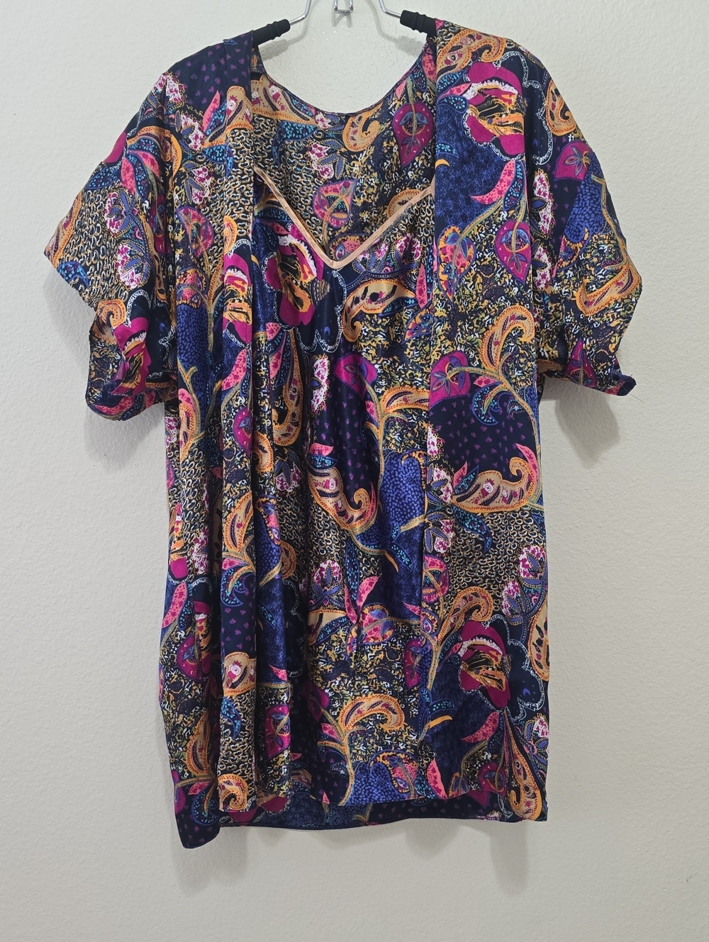 Deena 2‎ Piece Nightgown Set Navy/gold Paisley Vintage L